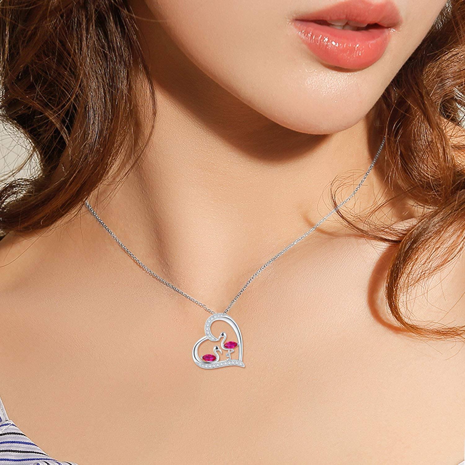 “Heartfelt Dance” Pink CZ Flamingo Pendant Necklace