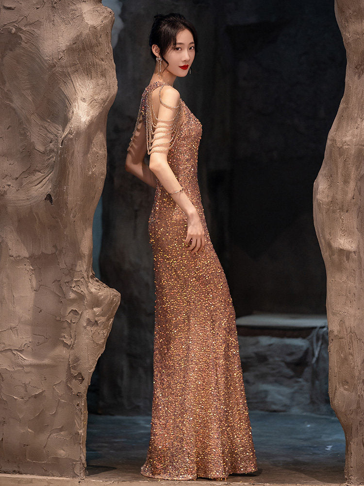 Luxurious Long Evening Dress for Women with beadings and sequins