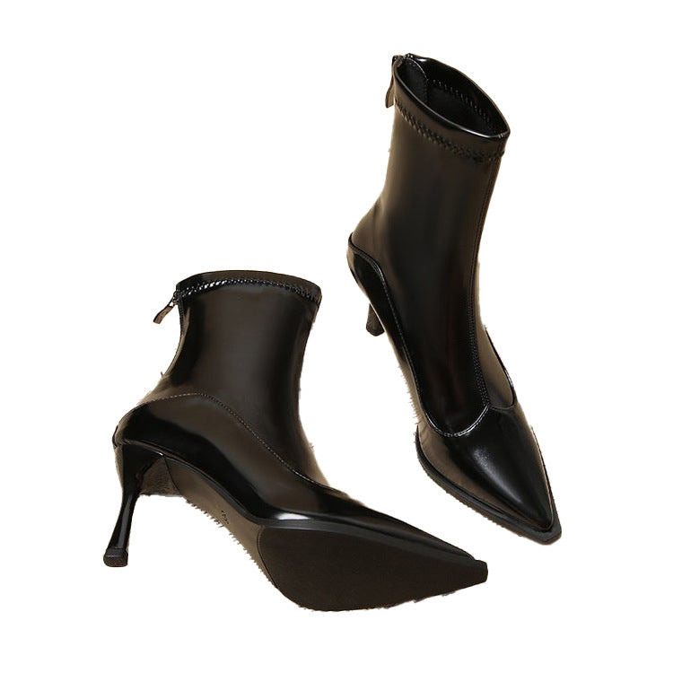 Leather Stiletto Pointed Ankle Boots for Women