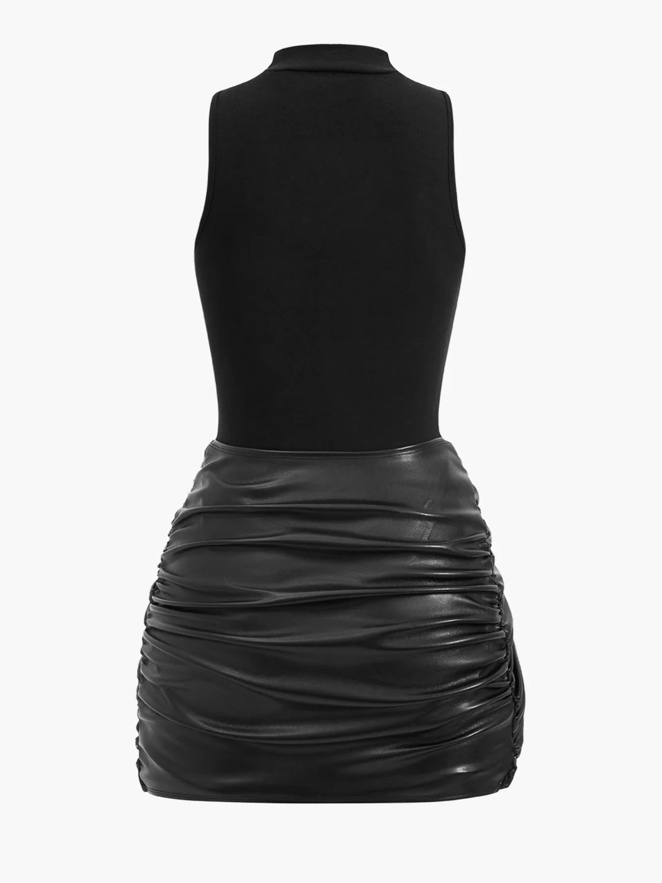 Long-sleeved Short Dress with Leather Belt for Women