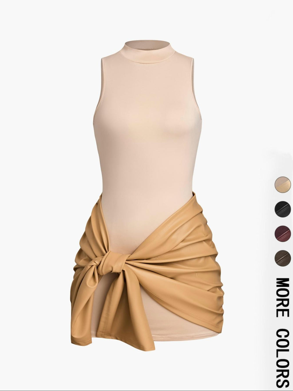 Long-sleeved Short Dress with Leather Belt for Women