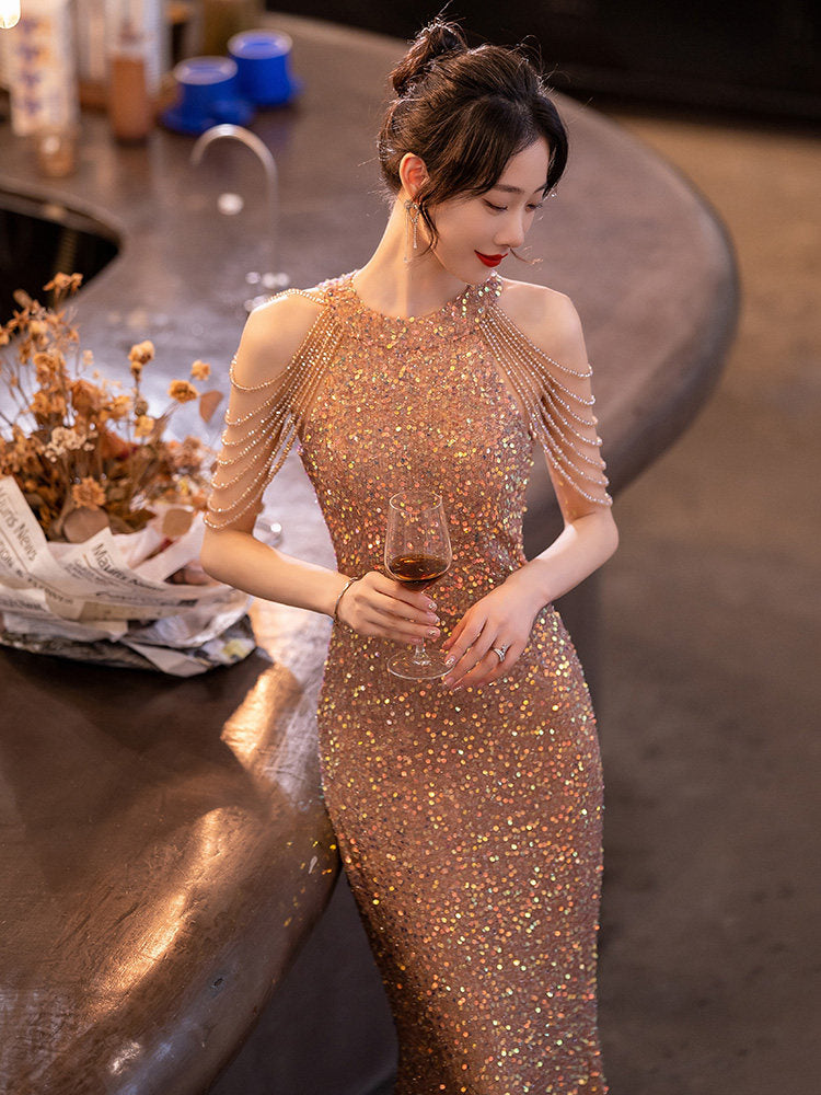 Luxurious Long Evening Dress for Women with beadings and sequins