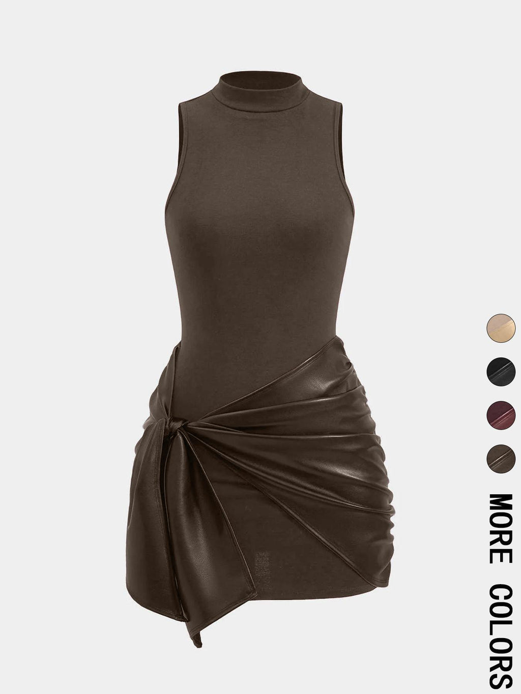 Long-sleeved Short Dress with Leather Belt for Women