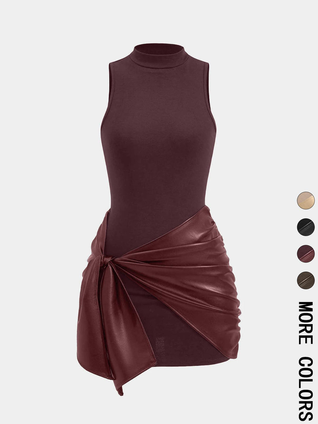 Long-sleeved Short Dress with Leather Belt for Women