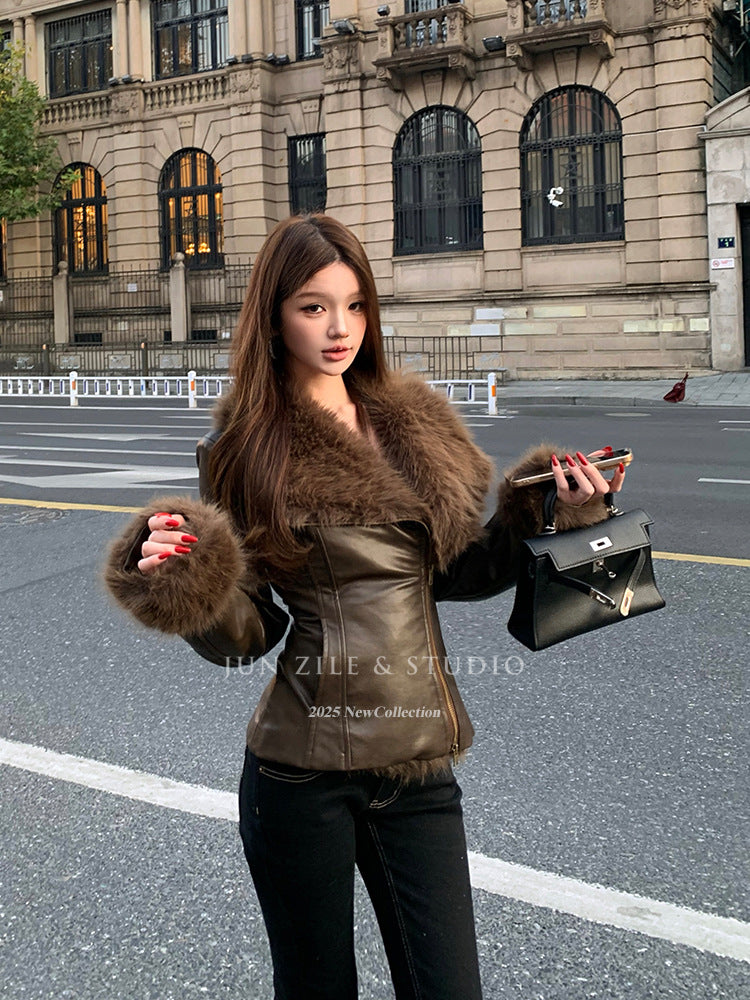 Leather Jacket With Fur for Women