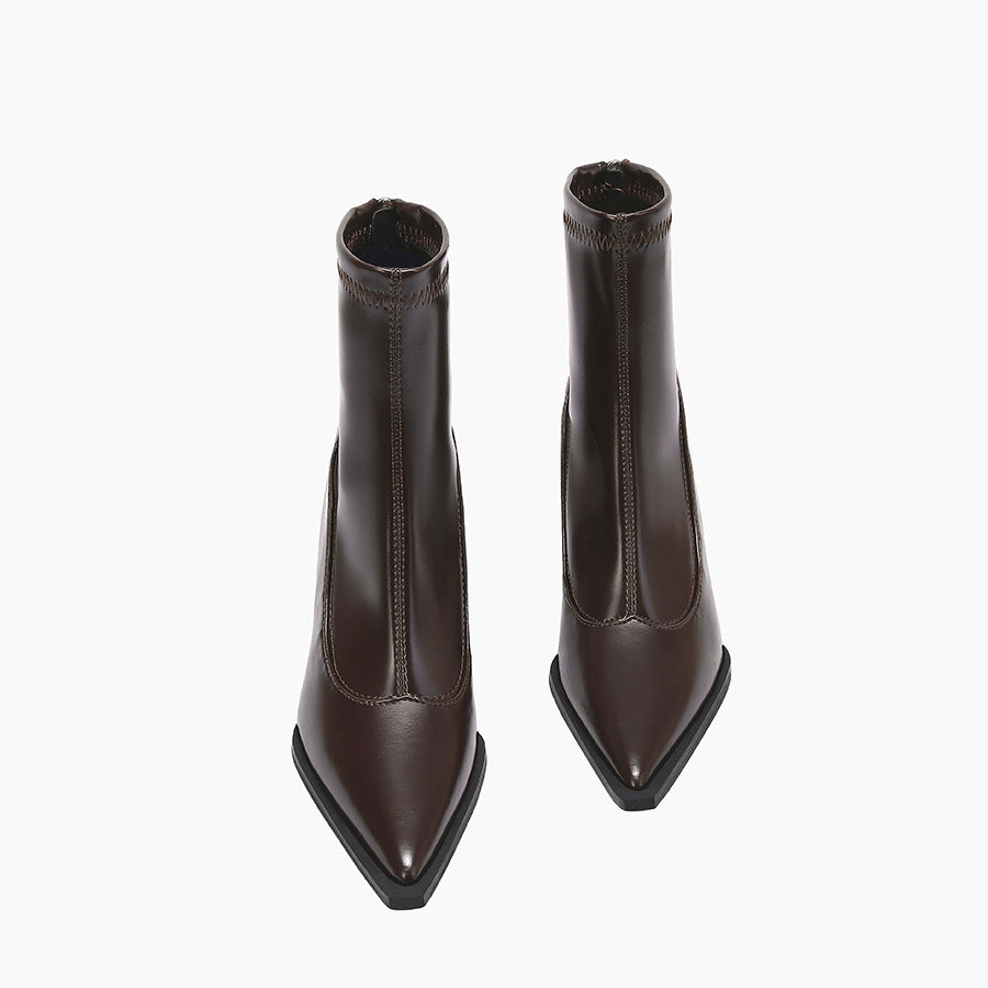 Leather Stiletto Pointed Ankle Boots for Women