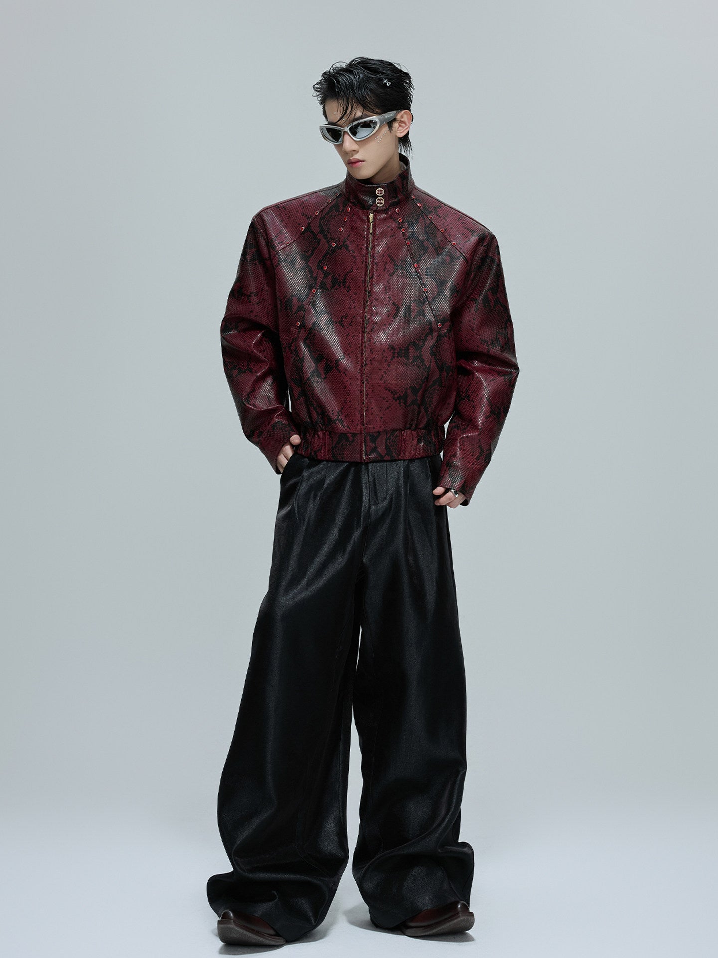 Unisex Snake Skin Leather Jacket with Gemstones ( Red & Black )  |  (Men & Women)