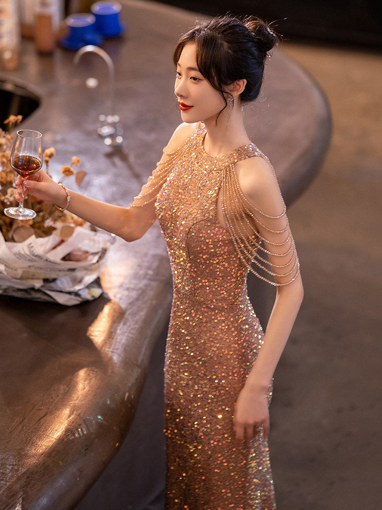 Luxurious Long Evening Dress for Women with beadings and sequins